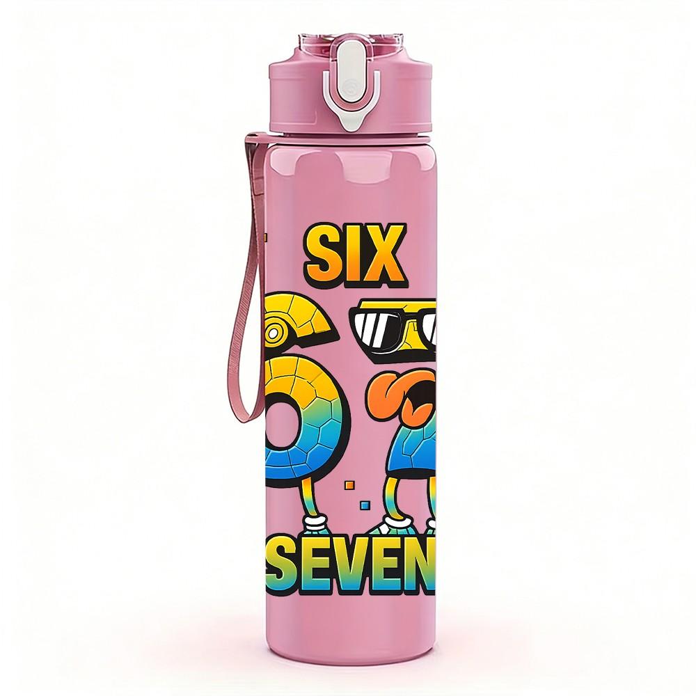 1PC Colorful Six Seven Number Print 750ml Color Plastic Sports Water Bottle Leakproof Flip Straw Lid Suitable for Sports Office Home Use
