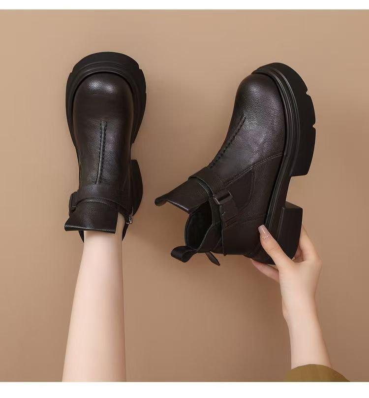 Small thick-soled Martin boots women's 2025 new autumn and winter British style retro versatile Chelsea short cotton boots