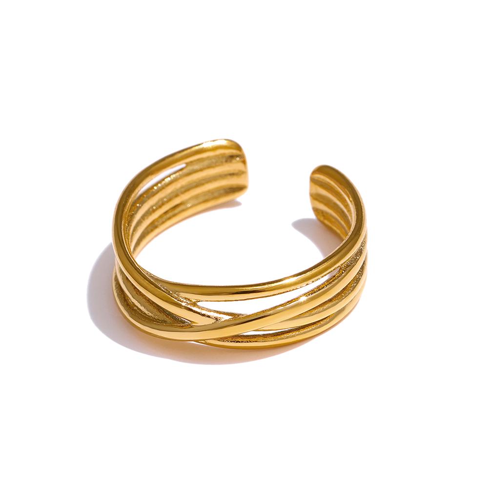 

Yhpup New Stainless Steel Jewelry Minimalist Metal Golden 18 K PVD Plated Opening Ring for Women Bagues Pour Femme Party Gift 7