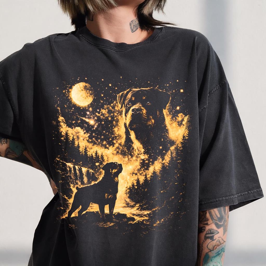 Rottweiler Howling Moon Vintage Mens Kids T Shirt, 90s Retro Dog Meme Tee, Rottweiler Owner Gift