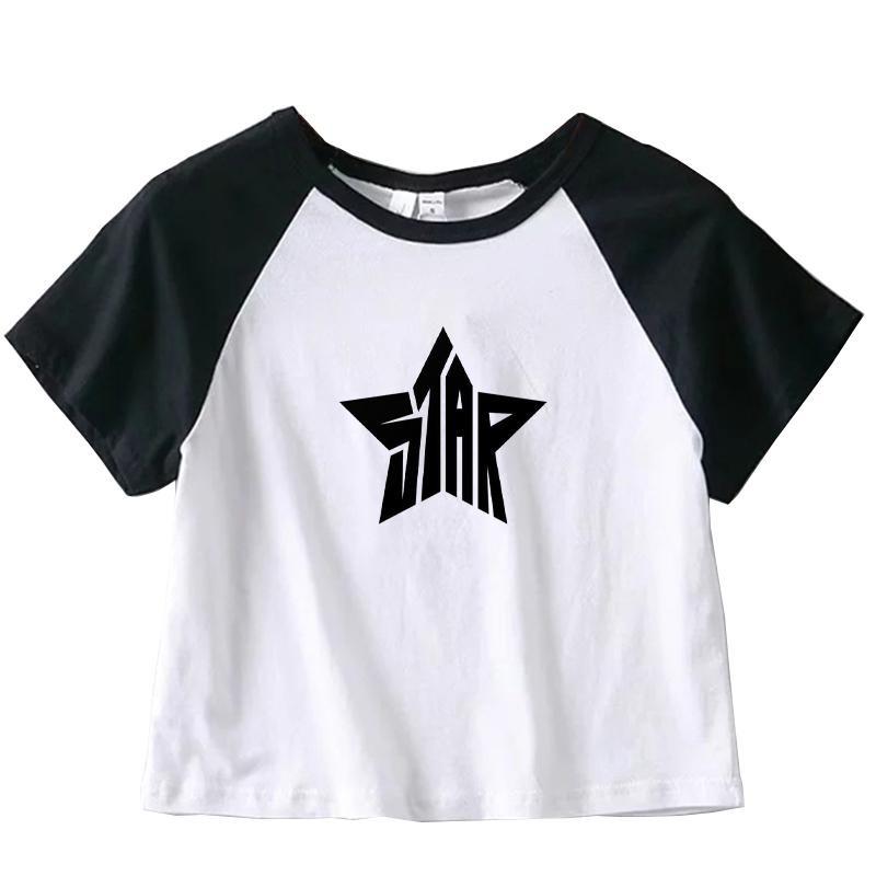 2KWEIRD Female Y2K Clothes Star Tops Women Tshirt Harajuku Retro Fashion Gothic Short Sleeve Crop Sexy Tops Aesthetics Tops Short Navel