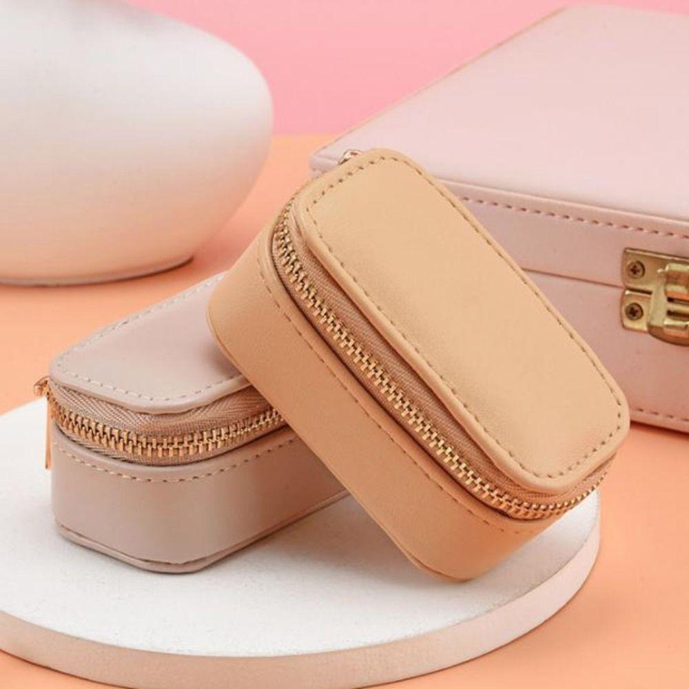 Vintage Necklace Ring Case Zipper Earring Organizer Lightweight Mini Portable Jewelry Box  Outdoor