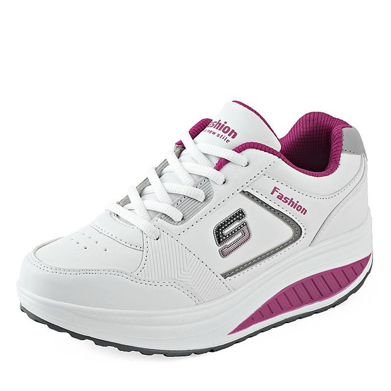 Pinduoduo White Leather Shakers Muffin Wedge Heel Sneakers 35