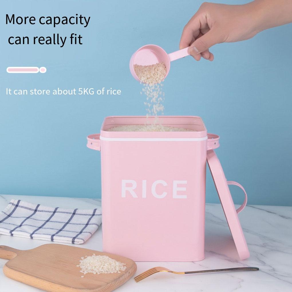 Metal Canister Rice Buckets Grain Tin Powder Laundry Powder Case Lid Scoop Insect-Proof Sealed Multipurpose Airtight