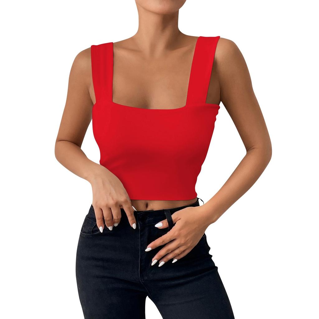 Women's Girl Open Back Short Tank Top Color Contrast Slim Top Casual Undercoat Top