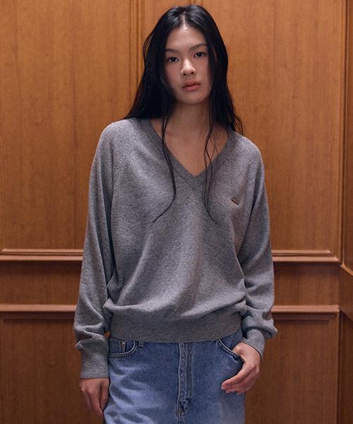 SHOP,ARA Basket V-Nack Wool Knit_Gray