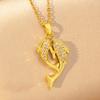 Double Rhinestone Fish Pendant Necklace Lightweight Hypoallergenic Women Couple Dual Dolphin Chain Necklace Fashion Jewelry
