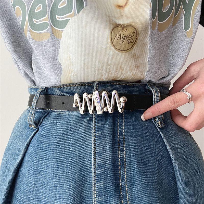 Trendy Womens Black Belt With Decorative Touches And Smooth Buckle For Summer Wear