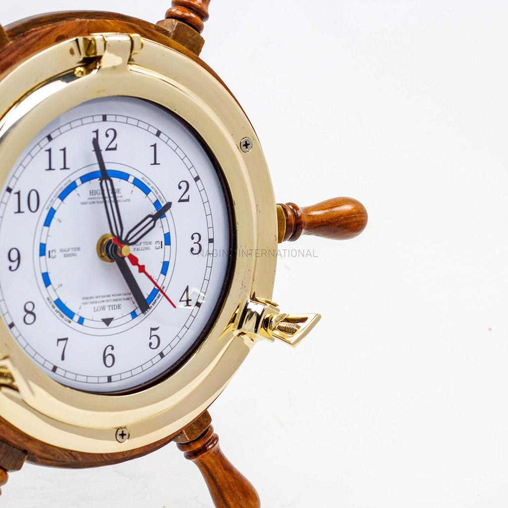14" Authentic Nautical Time Tide Clock Porthole Ship Wheel | Navy Pirate's Gift & Decor | Nagina D6-2UX1-VEAG