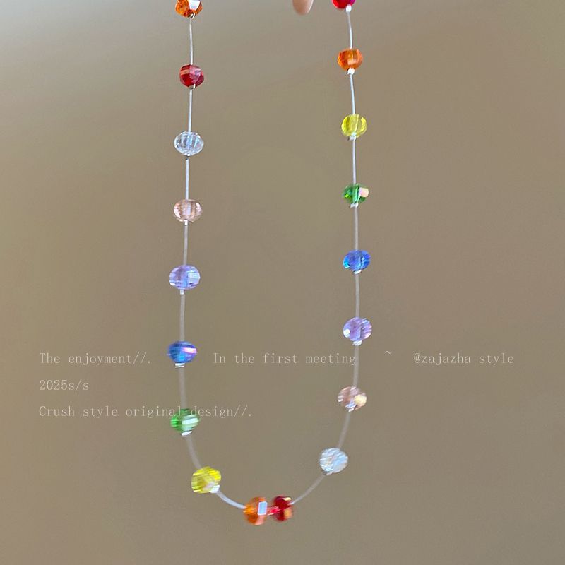 

Дофаминовое цветное хрустальное ожерелье из бисера, легкая роскошь, модное, универсальное, цепочка на ключицу, милая нишевая личность, изысканное ожерелье