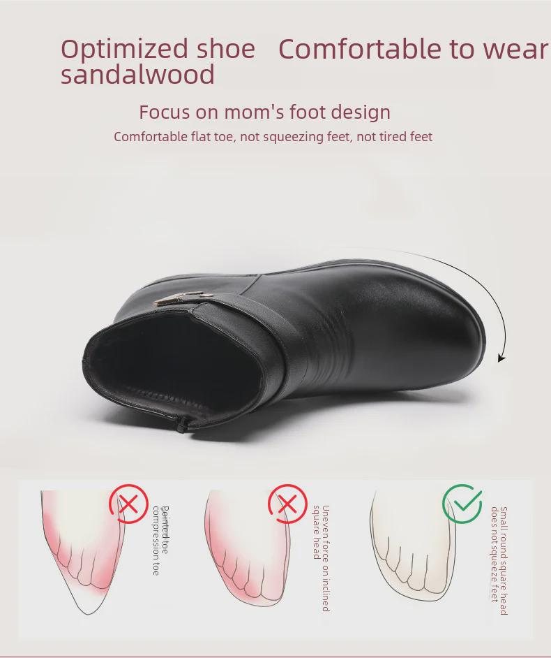 Women's Winter Cotton and Velvet Non-Slip Boots - Warm, Short Leather Footwear for Middle-Aged and Elderly