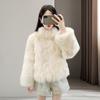 Yousheng Auutmn Winter Lady Cardigan Coat Furry Plush Stand Collar Heat Retention Long Sleeves Thickened Short Type Solid Color Faux Fur Jacket