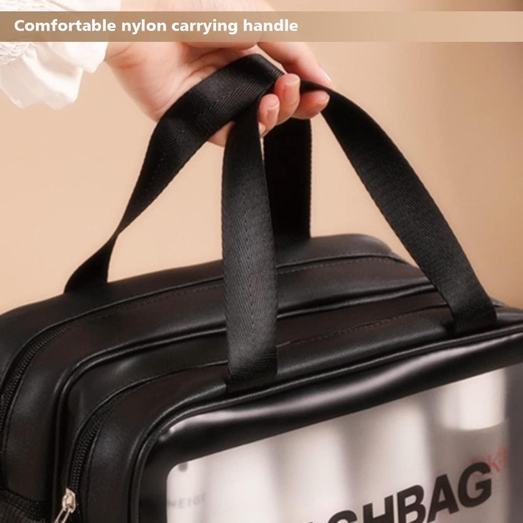 Dubbele transparante PU make-uptas met scheiding voor nat en droog, draagbare waszak, cosmetica opbergtas, reis-, fitness-, zwembenodigdheden