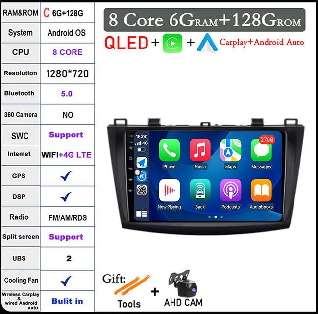 For Mazda 3 Bk Maxx Axel 2010-2013 Android 14 Car Carplay Android Auto Video Radio GPS Navigation Multimedia Player 4G LTE