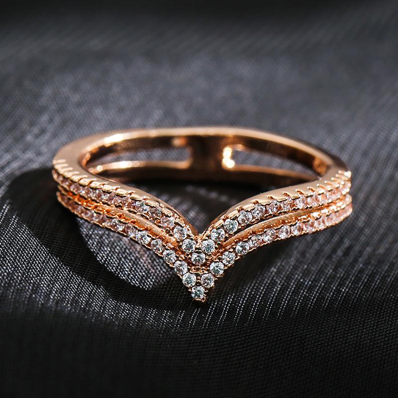 New Arrivals Rose Gold Ring Double Row Micro-Wax Inlay Natural Zircon Hollow Rings Women Wedding Party Fine Jewelry