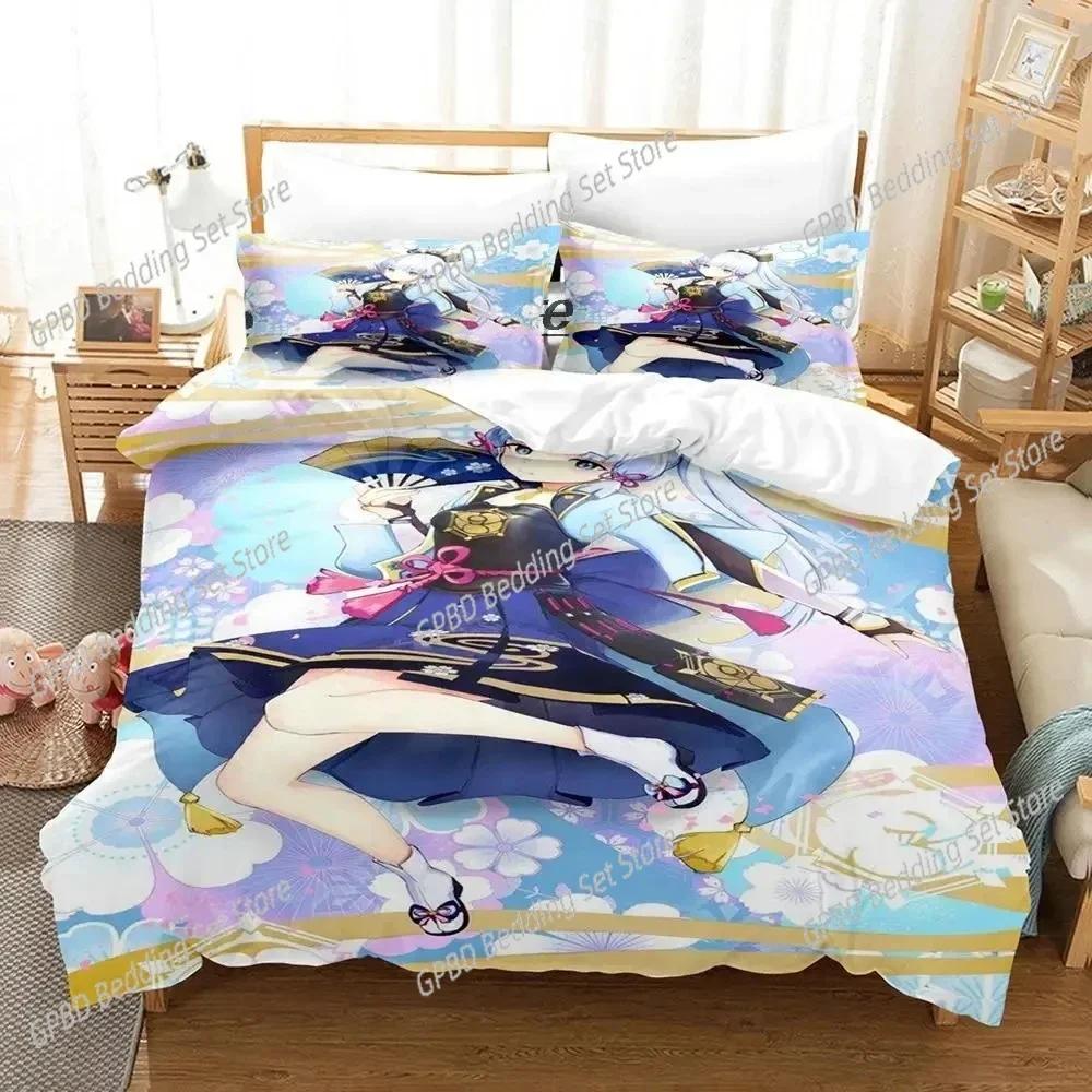 Game Genshin Impact Kamisato Ayaka 3D Bedding Set Duvet Cover Pillowcases Single Twin Full Queen King Size Home Decor Quilt Boys