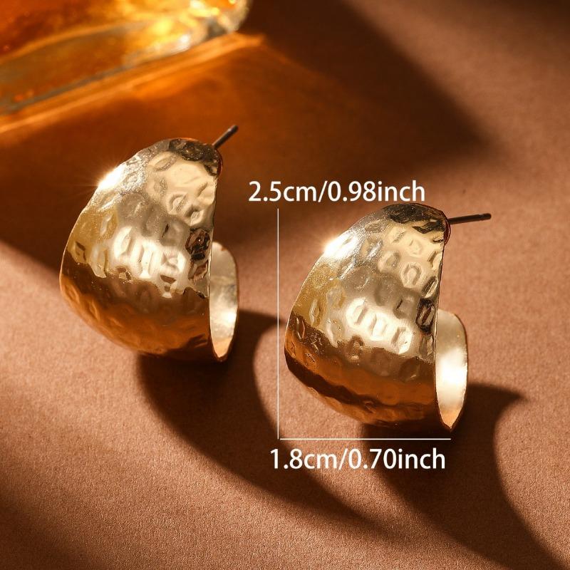 Women Exaggerated Hollow C Shaped Large Circle S925 Silver Needle Metal Earrings
