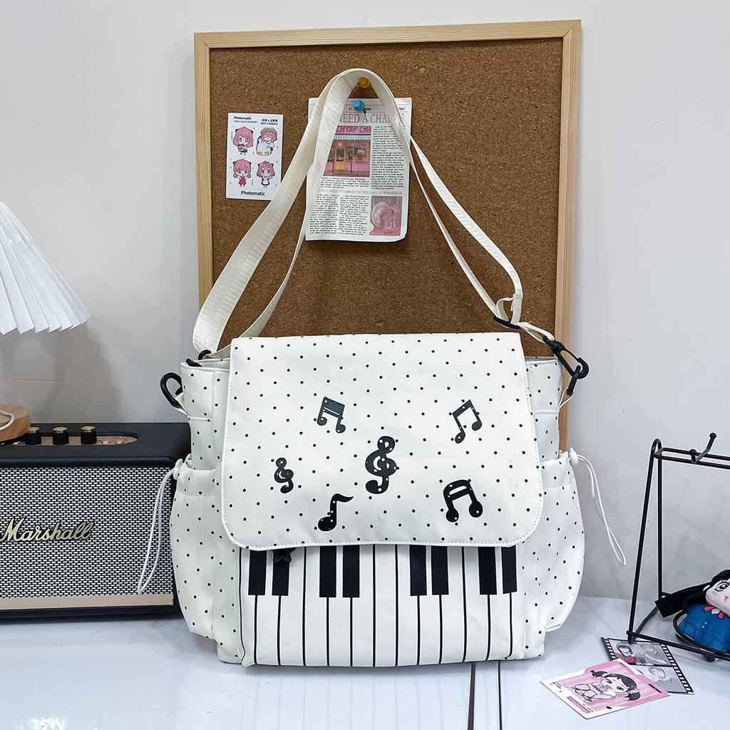 Piano Keyboard Print Messenger Bag With Musical Note Decor Versatile Crossbody Backpack Students Lightweight Durable Zipper Bag