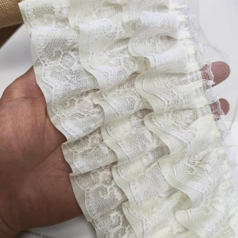 Tres capas de gasa plisada 3D con encaje bordado DIY para puños de vestido de niña, dobladillo de falda, ribete esponjoso para funda de sofá, accesorios de costura