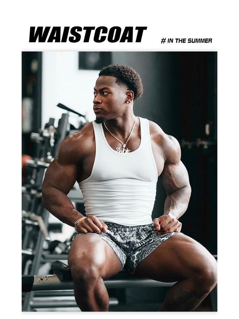 Vestă de fitness cu uscare rapidă de vară pentru bărbați – Cămașă sport fără mâneci, de culoare uni, marca de modă americană