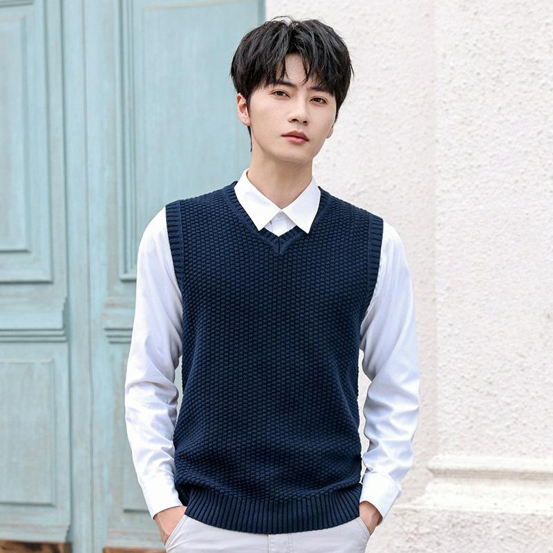 Autumn and Winter Sweater Vest Men's Solid Color V-neck Sleeveless Waistcoat Youth Trend Men's Knitted Vest
