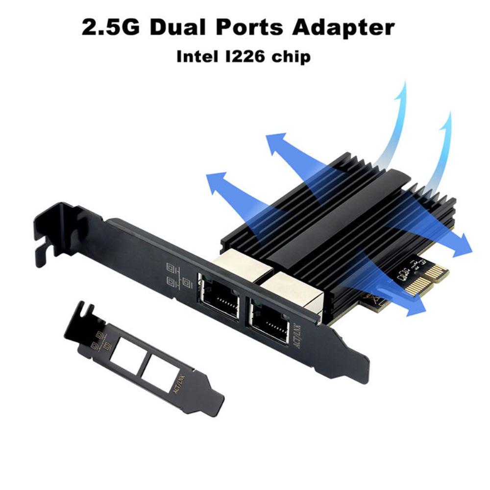 2500Mbps PCI‑E 2.5G Wired Network Card Intel I226‑V Dual RJ45 Ports 100/1000/2500Mbps Gigabit Ethernet Adapter for Desktop PC