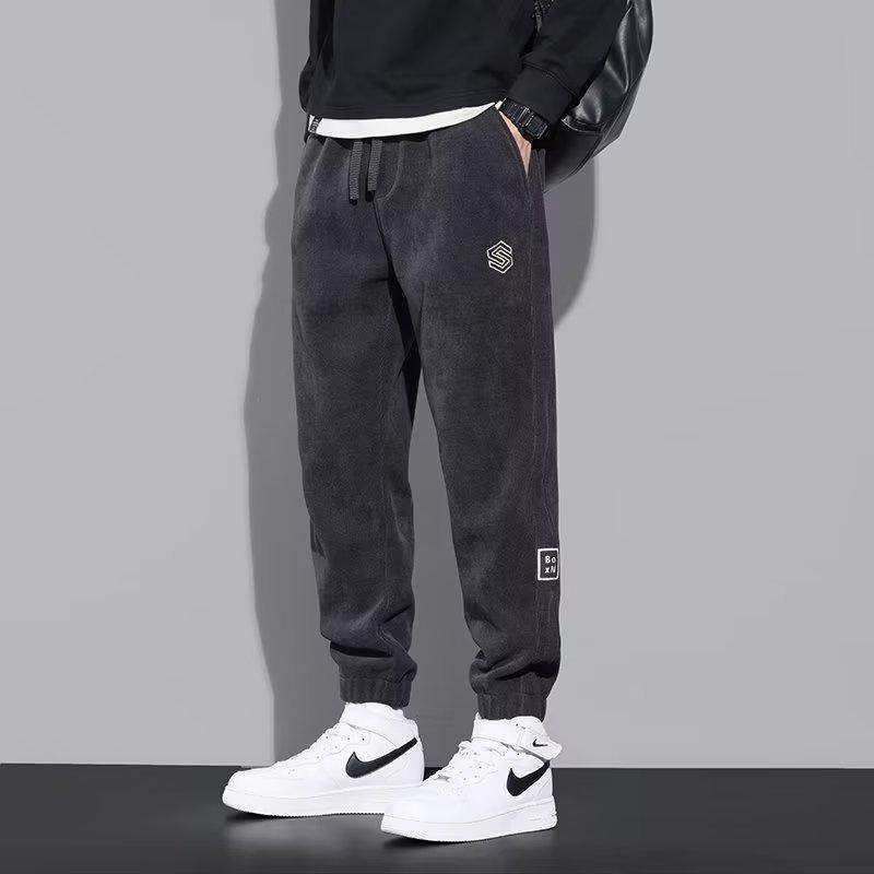 Spodnie Męskie Casualowe Sportowe Ocieplane Polarowe Termiczne Dresowe Jesień i Zima Luźne Ze Ściągaczem Boao Welur Ciężkie