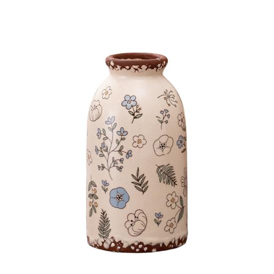 

Vintage Ceramic Flower Vase Retro Chinoiserie Floral Pattern Vase Rustic Boho 15cm