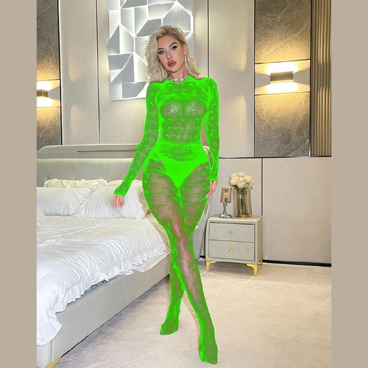Women's Long Sleeve Moon Fishnet Bodysuits Jumpsuit See Through Mesh Bodystocking Lingerie Underwear Erotic Nightwear