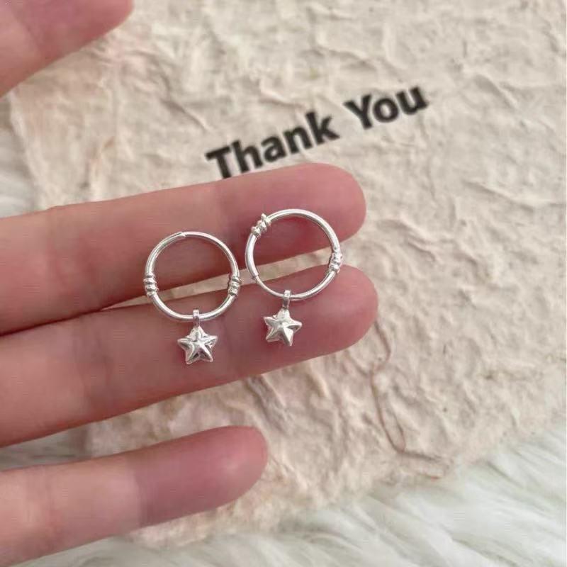 Elegant s925 Silver-Plated Star Pendant Hoop Earrings for Women - Simple, Versatile, and Luxurious Ear Jewelry.