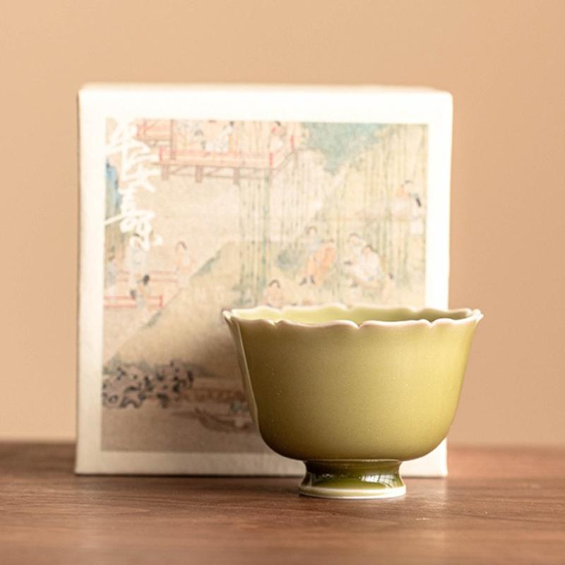 Kiln Handmade Petal Cup Ceramic High Foot Cups Chinese Kung Fu Teacups Household Master Cup Small Tasting Teaware Tea Ceremony