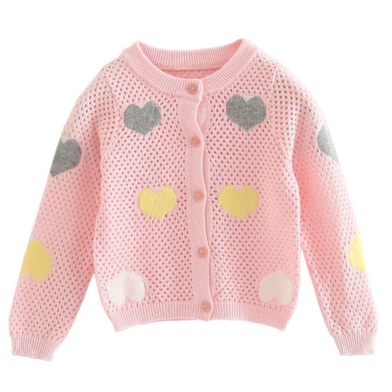 Children's Spring and Autumn Baby Cardigan Knitted Sweater Hollow Top Outerwear Girls Love Thin Jacket