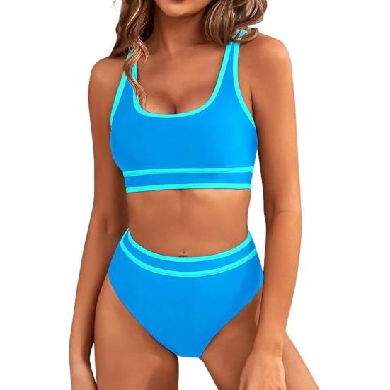 2ks/sada Dámské letní bikini souprava podprsenka bez rukávů s výstřihem do U, kalhotky s vysokým pasem, plavky plavky