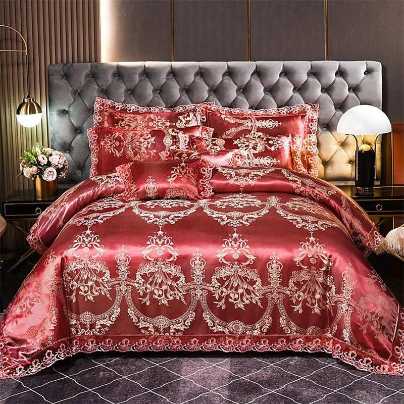 4pcs/set Luxury Jacquard Comfortable Bedding Sets Lace Edge Quilt Cover Sheet Wedding Bedding Home Textile Bedspreads Four Piece Set