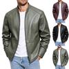 Men's Winter Long Sleeve Zip-Up Stand Collar Leather Jacket for Cold