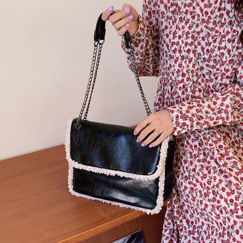 

Сумка из овчины для женщин на осень и зиму, новая модная корейская версия, ретро-сумка-бродяга, универсальная, Ins, на одно плечо, сумка через плечо