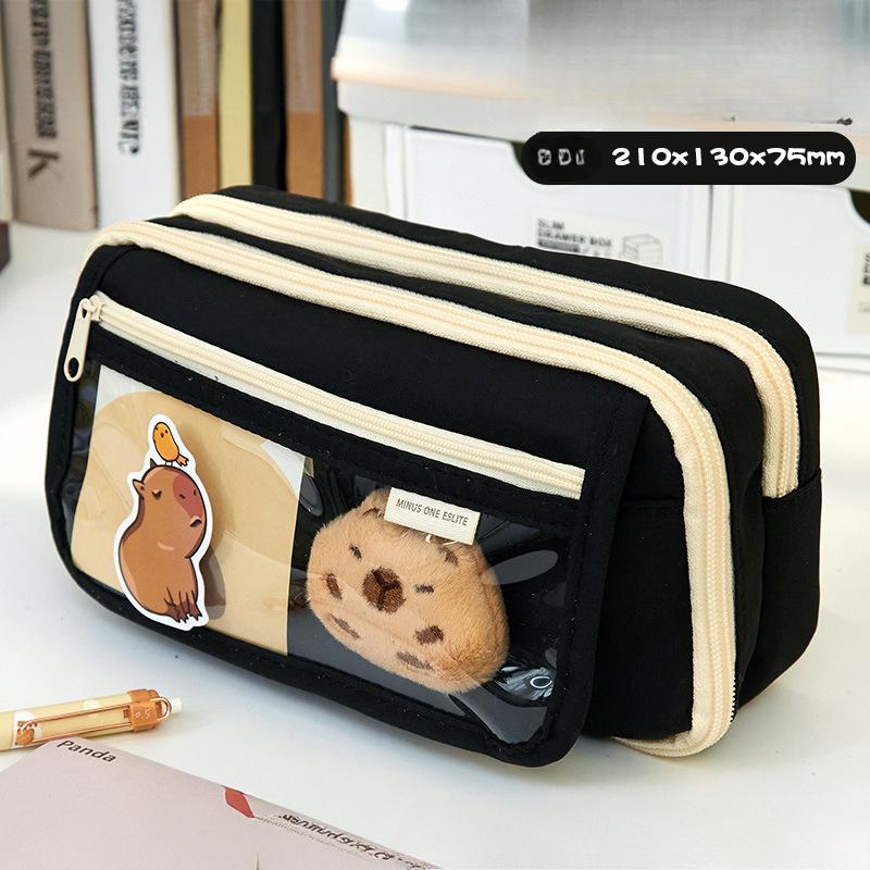 

Пенал большой вместимости для учеников младших классов средней школы с простым корейским дизайном, идеально подходит для девочек 1* pencial box（No gift stickers） чёрный