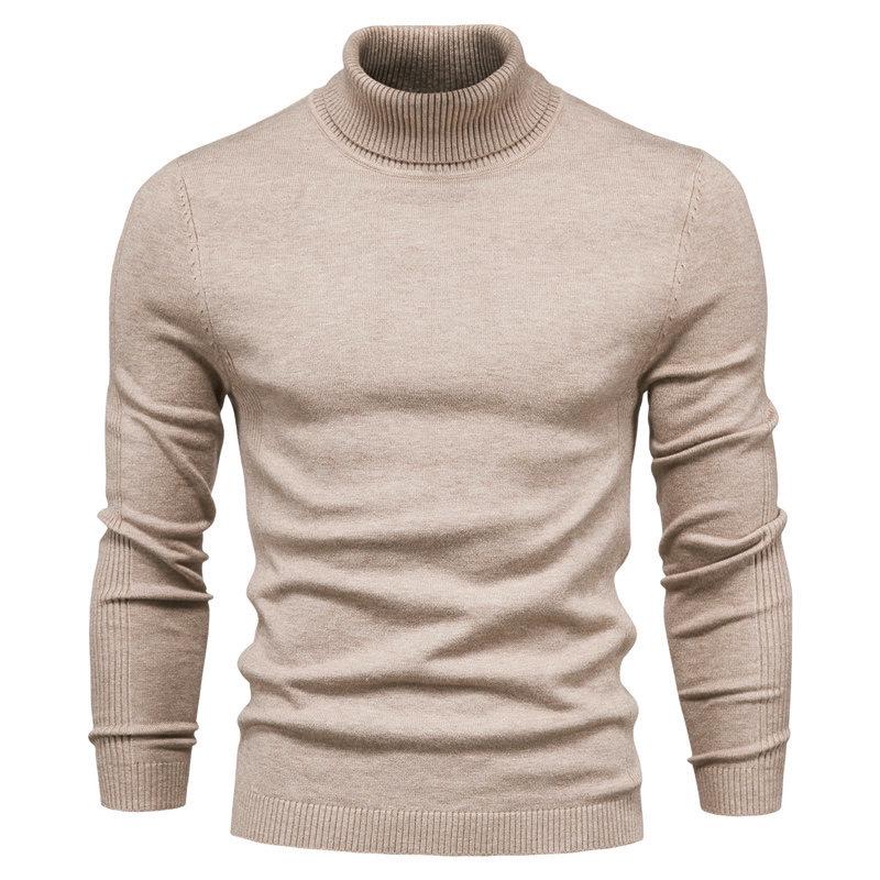 Men's High Collar Casual Knitted Pullover Sweater for Autumn and Winter