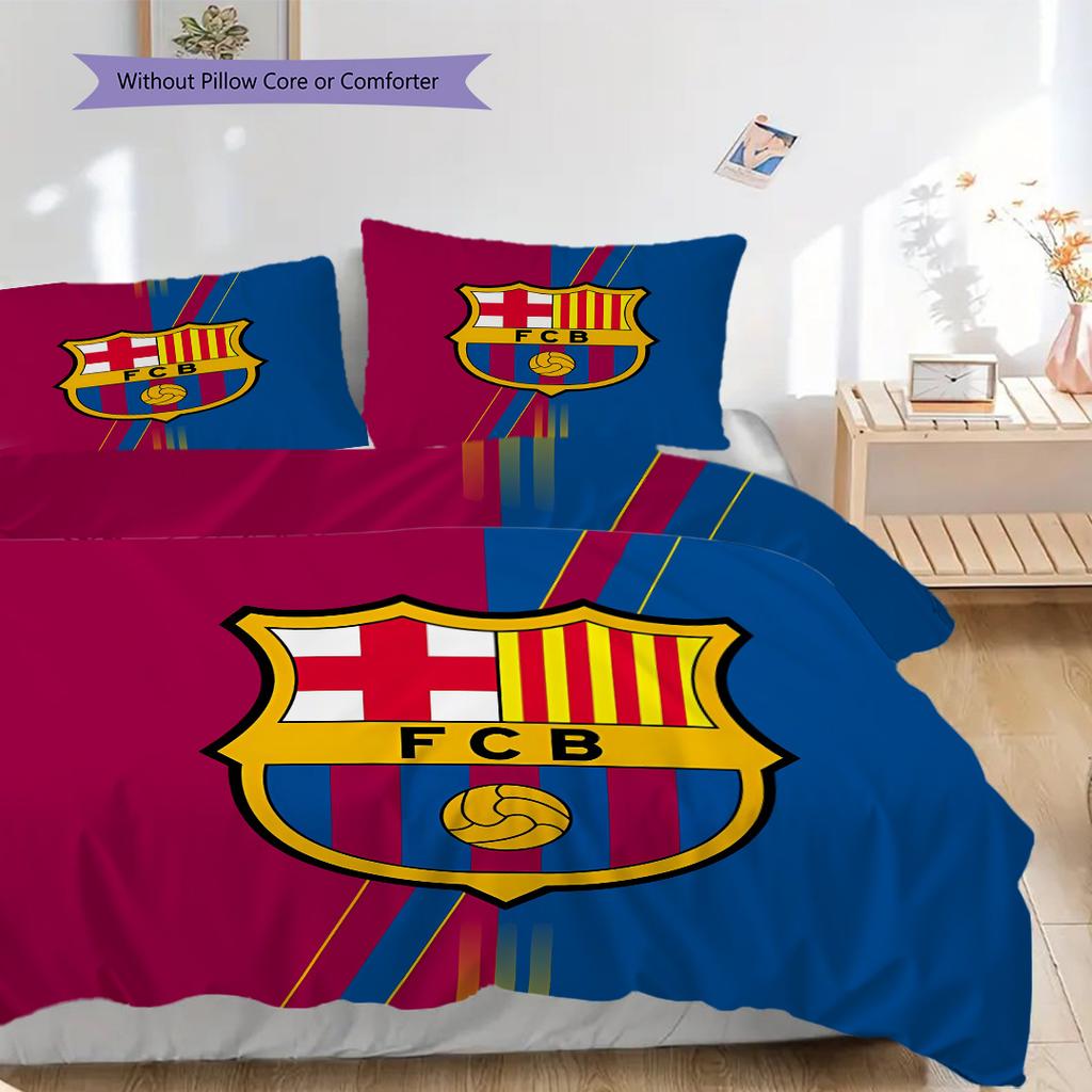 FC Barcelona Patronen Beddengoed Dekbed Set Dekbedovertrek Kussensloop Huisdecoratie Verjaardagscadeau (1 dekbedovertrek + 2 kussenslopen, zonder binnenkussen)