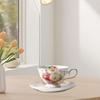 Coffee Mug Porcelain Cups And Saucer Set Ceramic Drinkware Latte Art Anti Slip Handle Flower Pattern