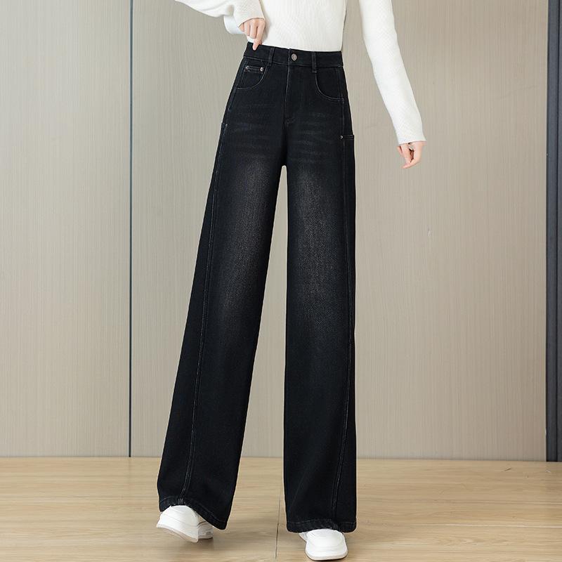 Simple Commuting Velvet High-Waisted Slimming Jeans for Women - 2025 Autumn/Winter Edition Large