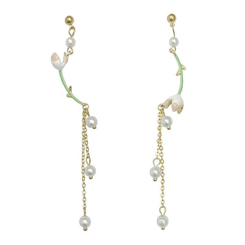 Colorful Crystal Bead & Pearl Tulip Necklace with Tassel Earrings Set