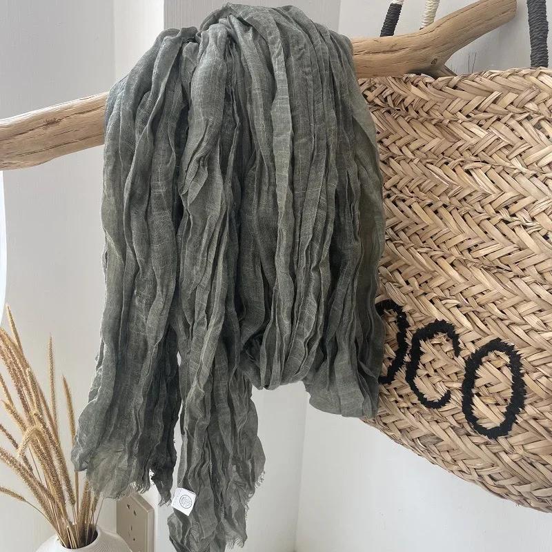 New High-End Natural Wrinkled Antique Style Artistic Shawl Sun Protection Versatile Plain Couple Cotton And Linen Scarf Women