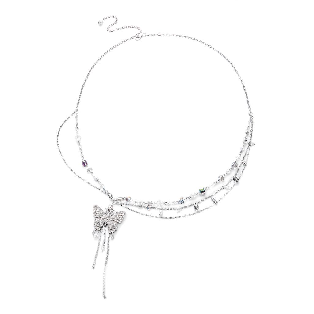 Hot Selling Butterfly Pearl Tassel Necklace Light Luxury Design Sense Waist Chain Clavicle Chain Two-Way Wear Niche Accessories