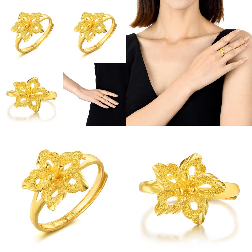 Graceful Women's Brass Gold Plated Flower Ring Adjustable Bougainvillea Style Chic Jewelry