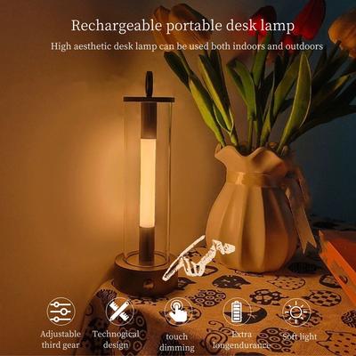 Portable Metal LED Desk Lamp, 3 Color Touch Sensor Control Rechargeable Desk Lamp Bedside Lamp, Outdoor Camping Dining Bar