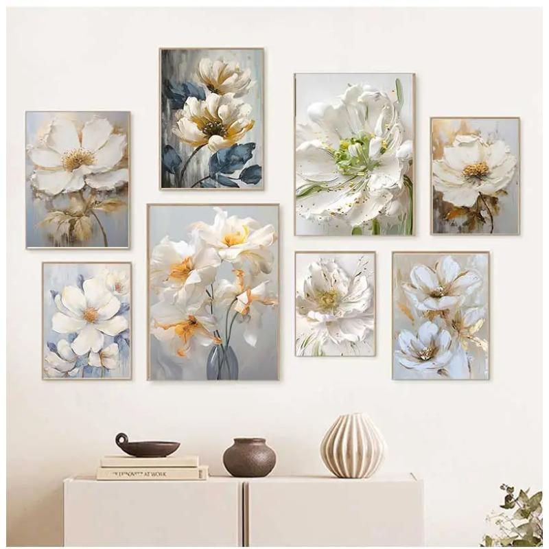 Abstract White Gold Flowers Canvas Modern Nordic Plant Posters And Prints Wall Art Pictures For Living Room Home Decor