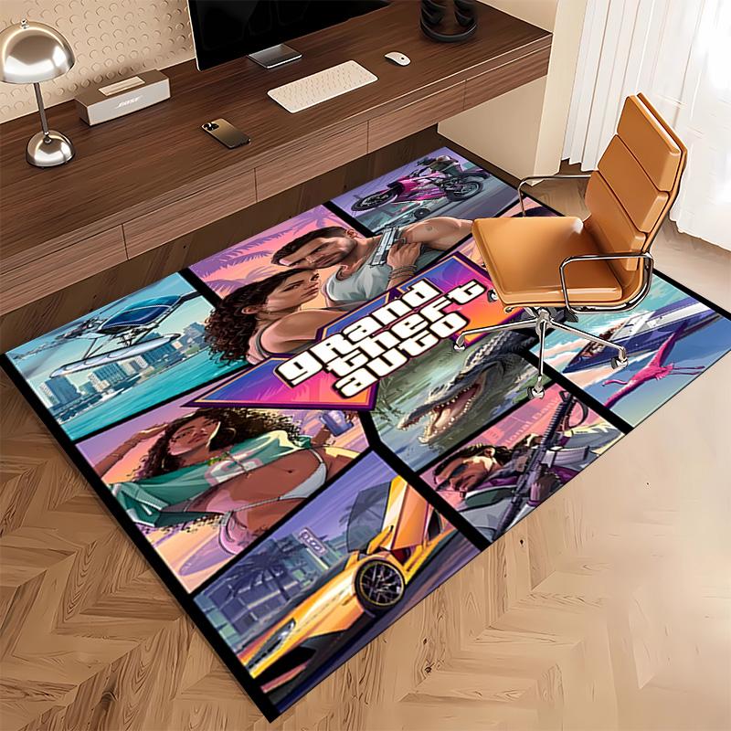 1 Stück Spiel Grand Theft Auto Druck Teppich - Weich, Waschbar, Rutschfest, Innenmatte, Wohnzimmer, Heimbüro Dekorativer Teppich, Büro Dekorativ