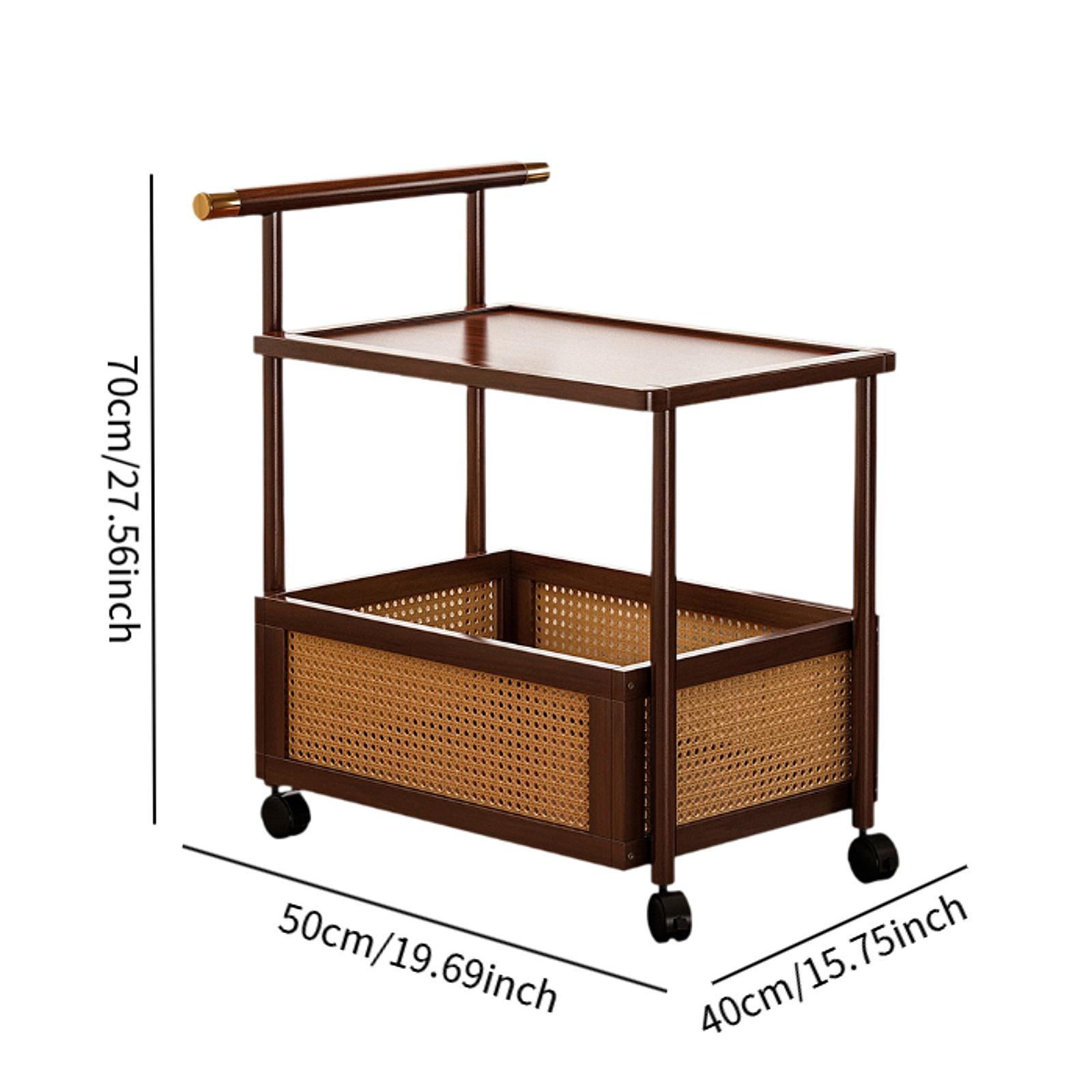 

Bamboo 2 Layers Snack Storage Cart Living Room Furniture Mobile Coffee Table Simple Bedroom Bedside Table Storage Rack коричневий