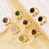 18K Gold Stainless Steel Ring with Natural Stone and Crushed Gem Inlay for Women